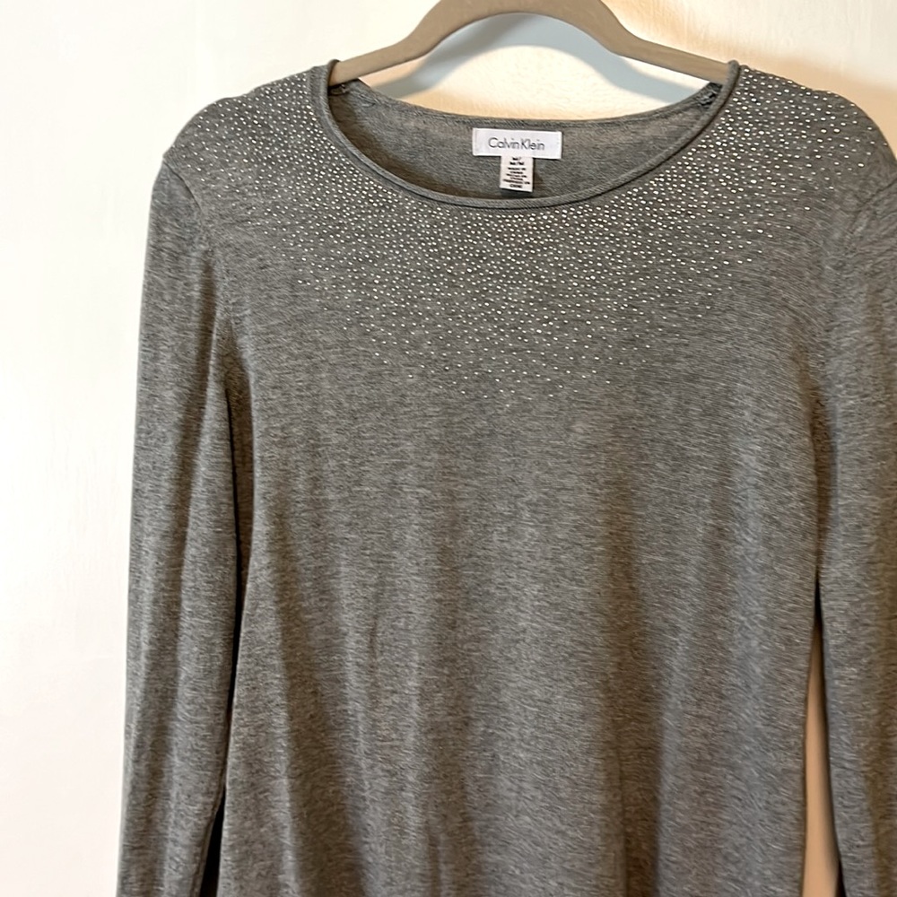 Beautiful Calvin Klein sweater in grey, jeweled neck, size medium